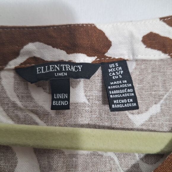 Ellen Tracy Womens Top Cold Shoulder Linen Animal Print Coastal Boho Chic Small - Picture 2 of 14